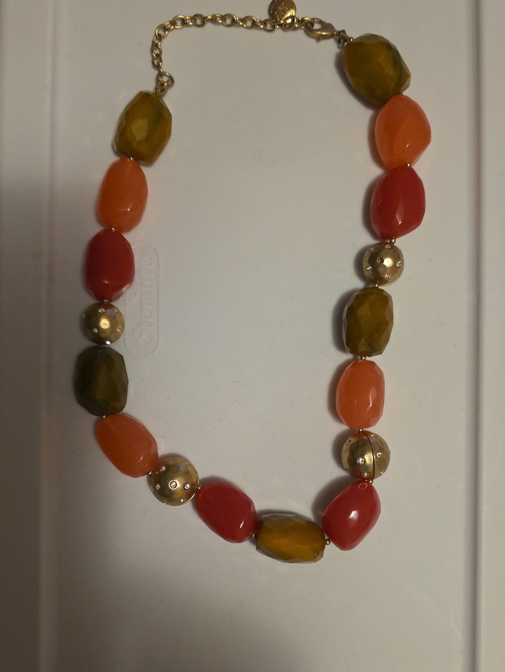 Jones New York Multicolor Beaded Statement Necklace - Red, Orange, Olive & Gold